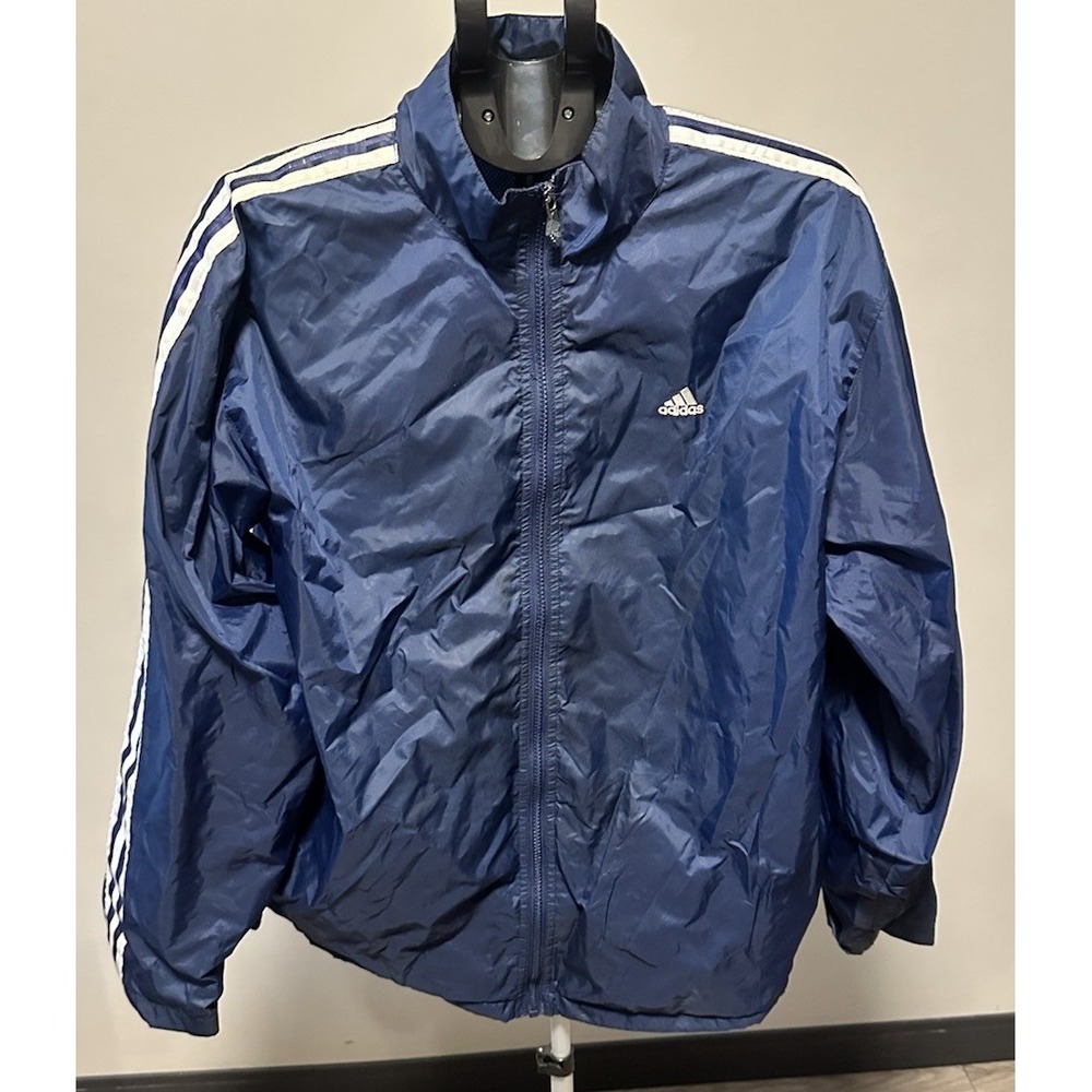 Vintage 90s Adidas Jacket Mens M Blue Track Windbreaker Full Zip Striped
